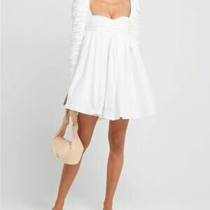 Few Moda New York White Ruched Corset Short Long Sleeve Dress White Bridal Sz S